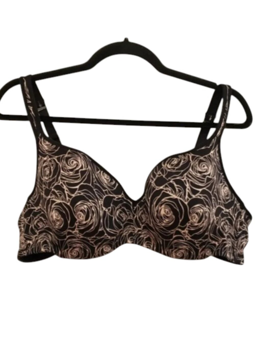 Deesse Lingerie Floral Print Underwire Bra Roses Black Peach Pink Size 42C